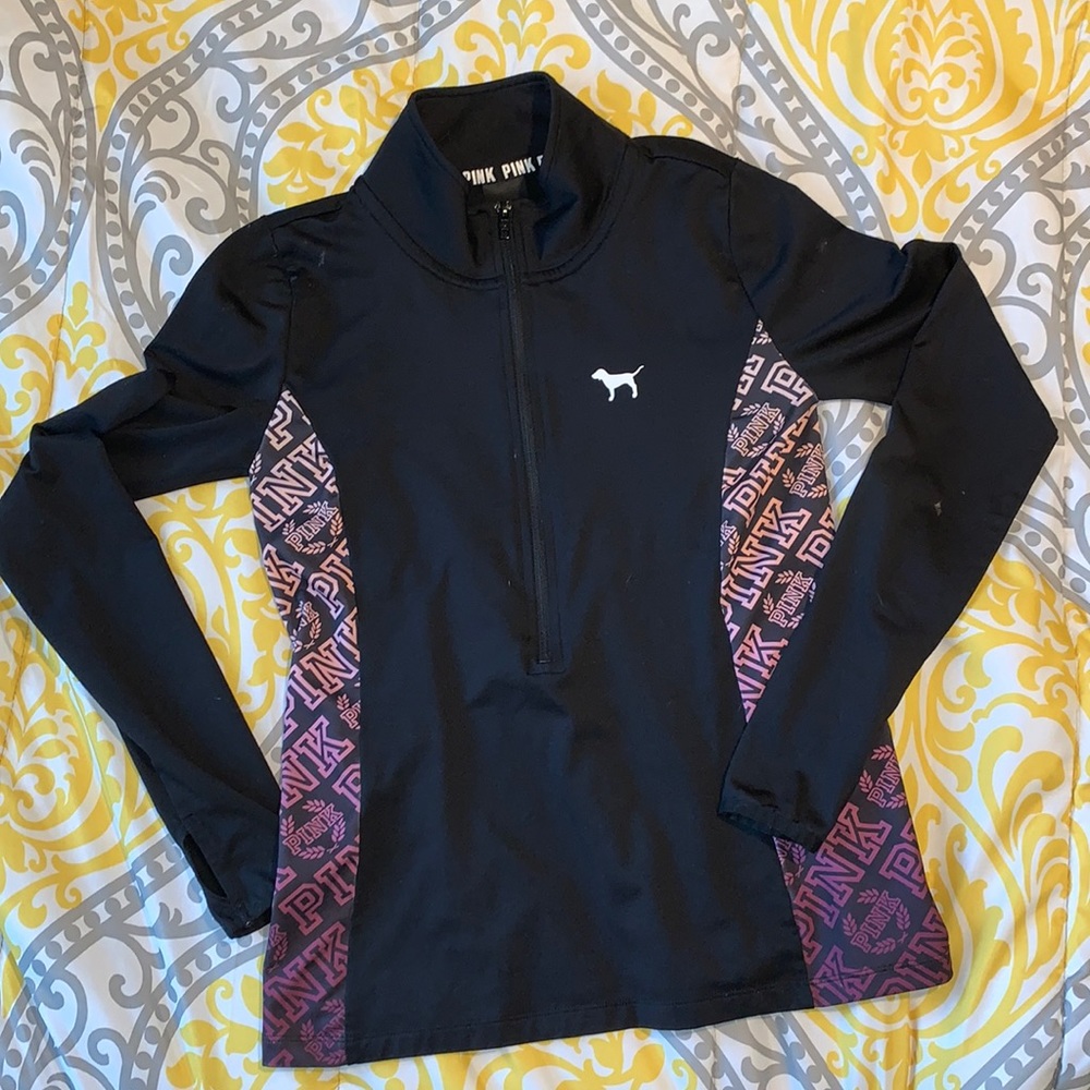 PINK ultimate quarter zip black pullover. Small